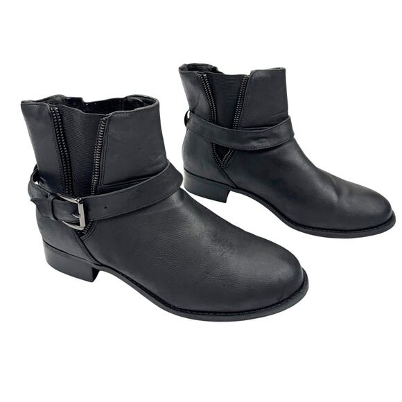 torrid Shoes - Torrid Faux Black Leather Stretch Buckle Edgy Punk Slip On Ankle Booties Sz 10W